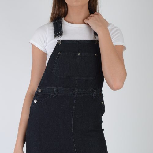Dungaree Dress Featuring Silver Hardware (Black)