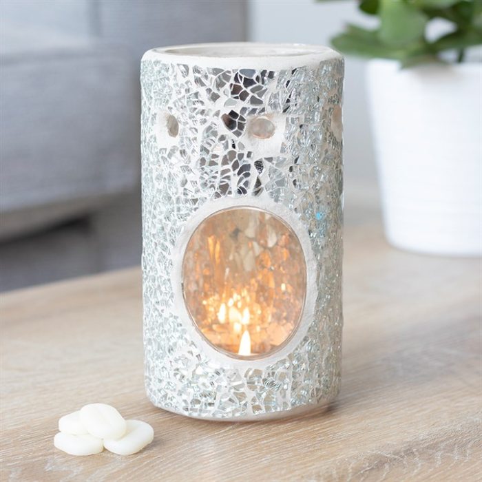 Silver Crackle Glass Oil Burner & Wax Warmer Silver Crackle Glass Oil Burner & Wax Warmer