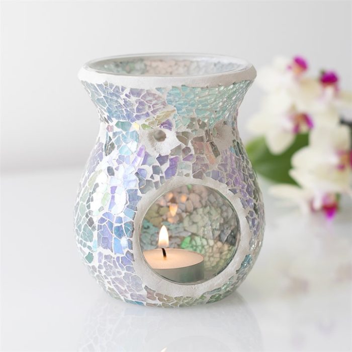 Small Light Blue Iridescent Crackle Oil Burner Small Light Blue Iridescent Crackle Oil Burner