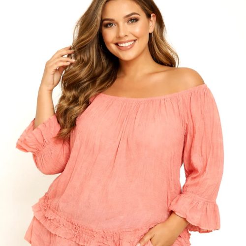 Women's Pink Frilled Details Off Shoulder Blouse