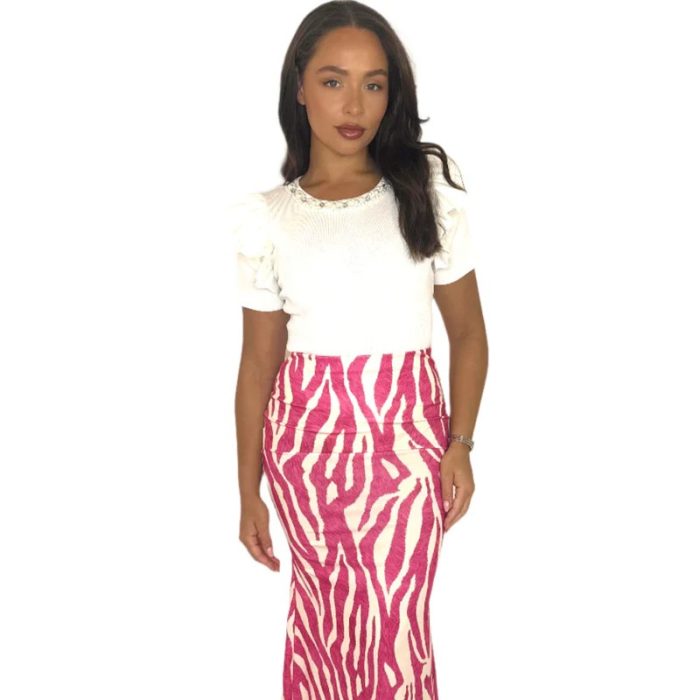 Women's Zebra Print Long Peplum Skirt (Fuchsia) Women's Zebra Print Long Peplum Skirt (Fuchsia)