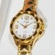Pyramid Band Round Face Quartz Movement Watch Gold