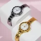 Pyramid Band Round Face Quartz Movement Watch Gold