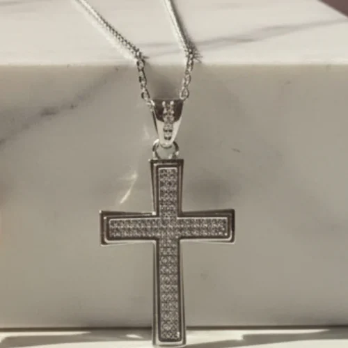 Waterproof Stainless Steel Oblong Crystal Cross Necklace