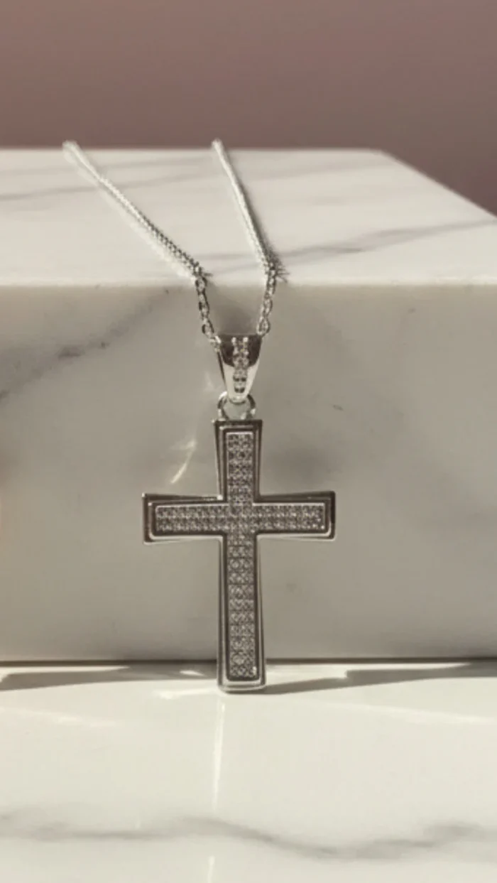 Waterproof Stainless Steel Oblong Crystal Cross Necklace